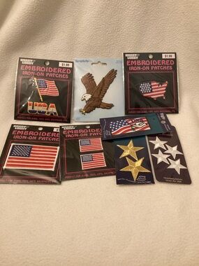 Patriotic Eagle American Flag Star Patches ~ Iron On ~ NIP ~ 8 sets